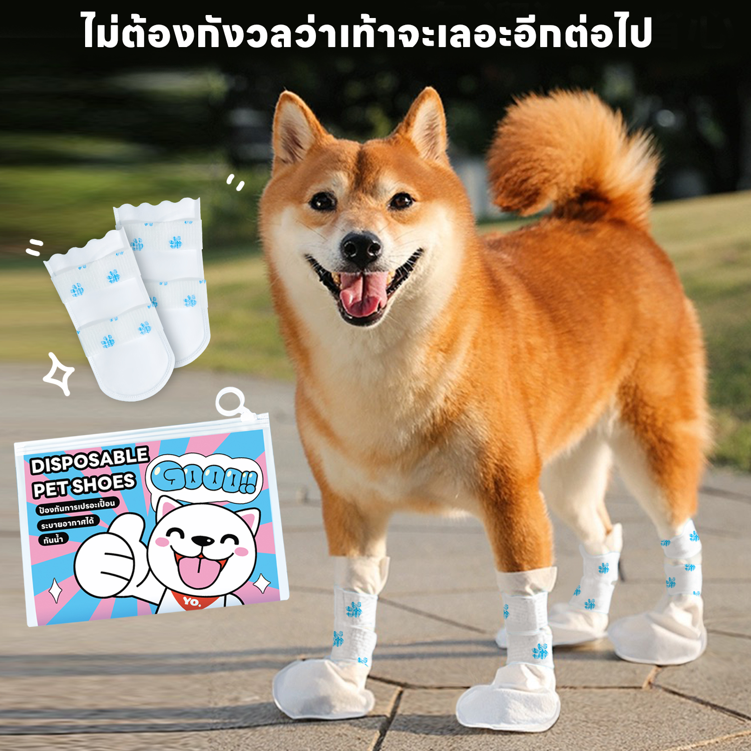 yoyo Pet: ปลอกเท้าสำหรับสัตว์เลี้ยง ที่สวมเท้าสัตว์เลี้ยง  รองเท้าใช้แล้วทิ้ง กันน้ำได้